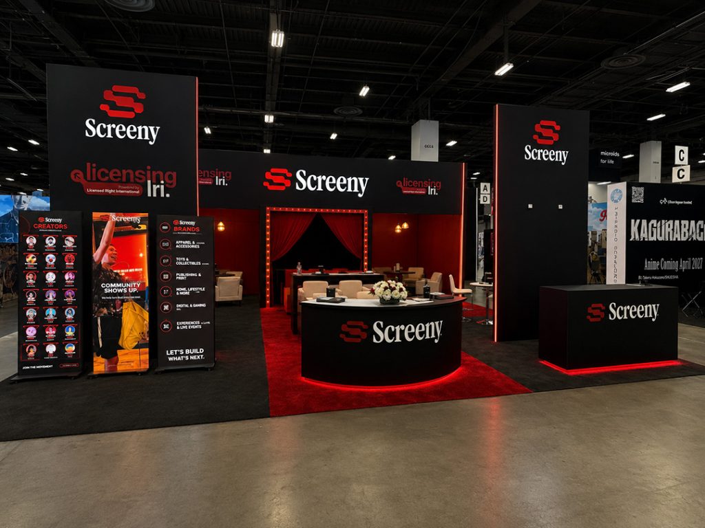 The Screeny booth at Licensing Expo, branded with Screeny and Licensed Right International signage